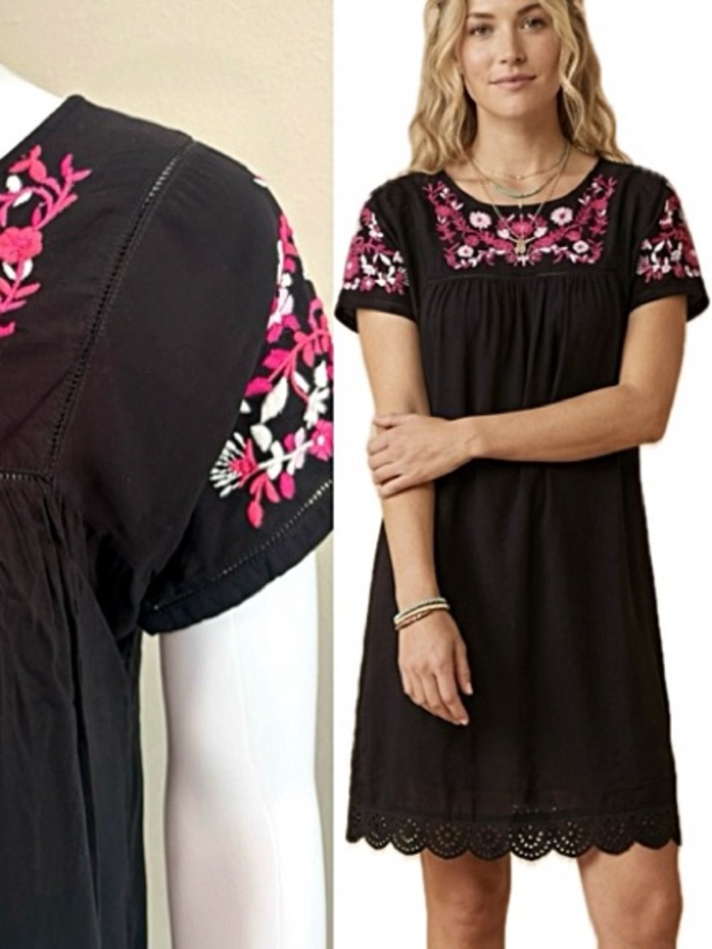 Catherine Malandrino Floral Embroidered Eyelet Lace Trim T-Shirt Dress Sz Small